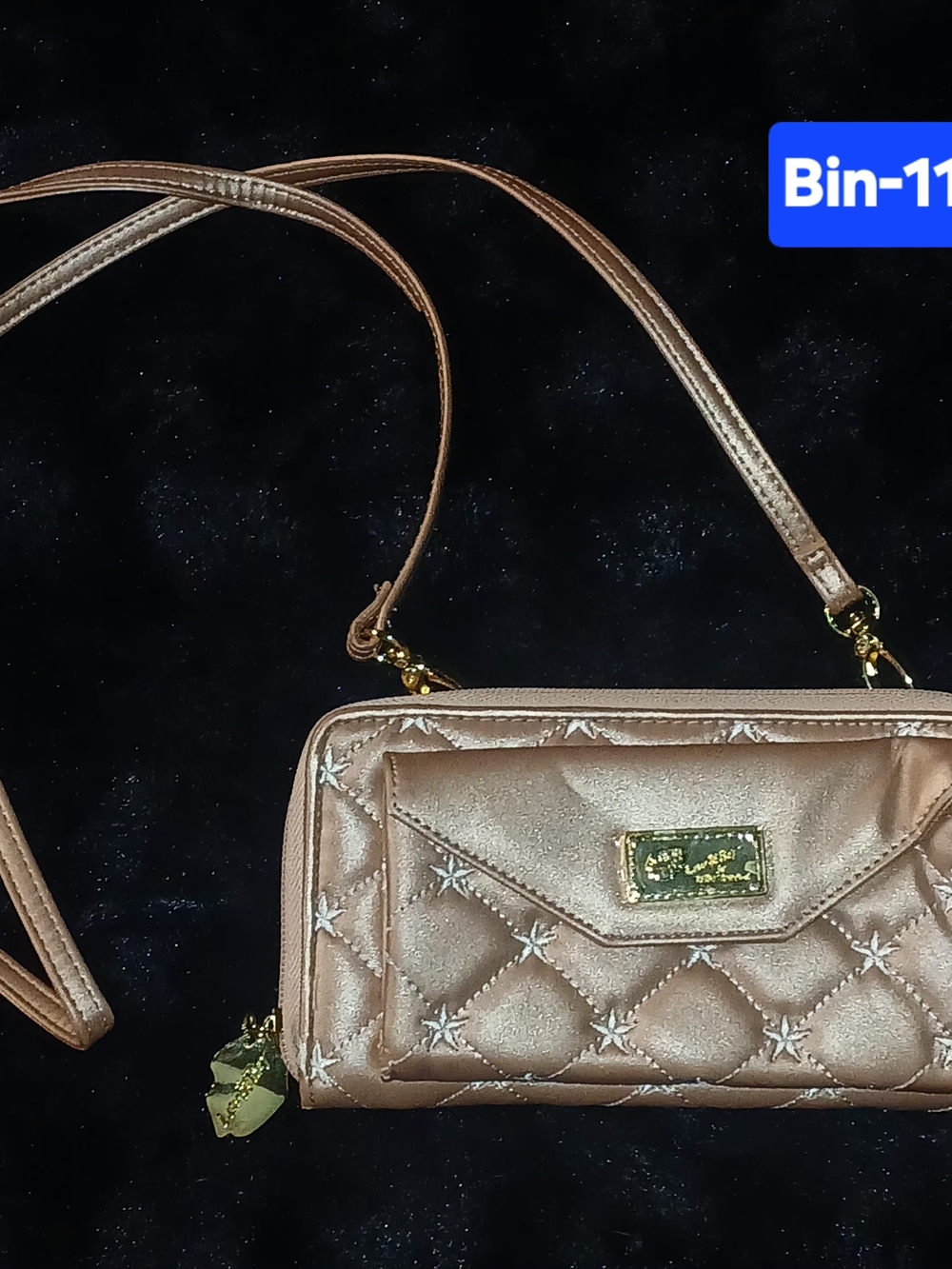 LUV BETSY Quilted Metallic Crossbody Bag in Gold - Designer Plaque Accent